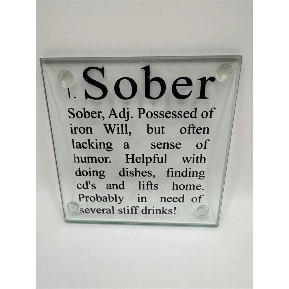 Funny How Drunk Glass Drink Coasters Set of 6 Clear Black Text 4in Square Bar